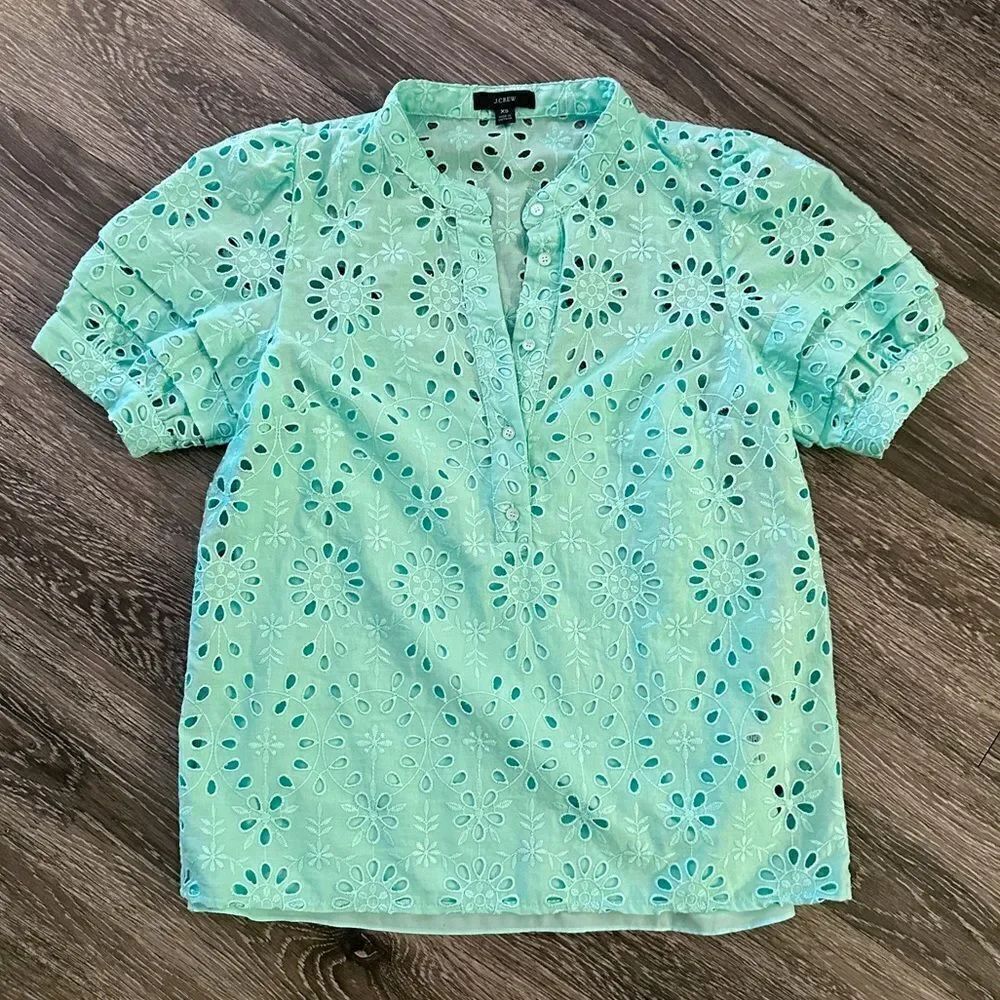 J. Crew Puff-sleeve popover top in eyelet